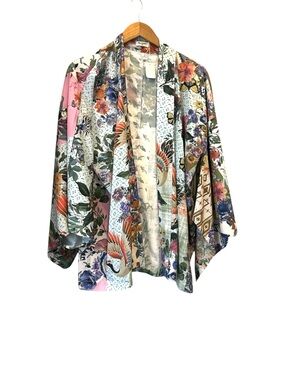 Cost Plus World Market Floral Kimono in Pink, Green & Cream